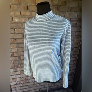 Rebecca Malone Mock Neck Sweater Top Grey Stripe Cotton Medium